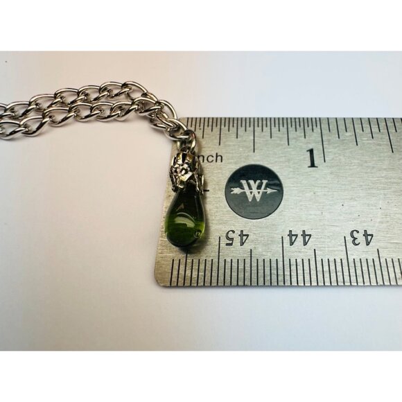 Estate Sterling Silver 925 Charm Bracelet with Peridot Dangle, Spring Ring Clasp - Picture 7 of 12